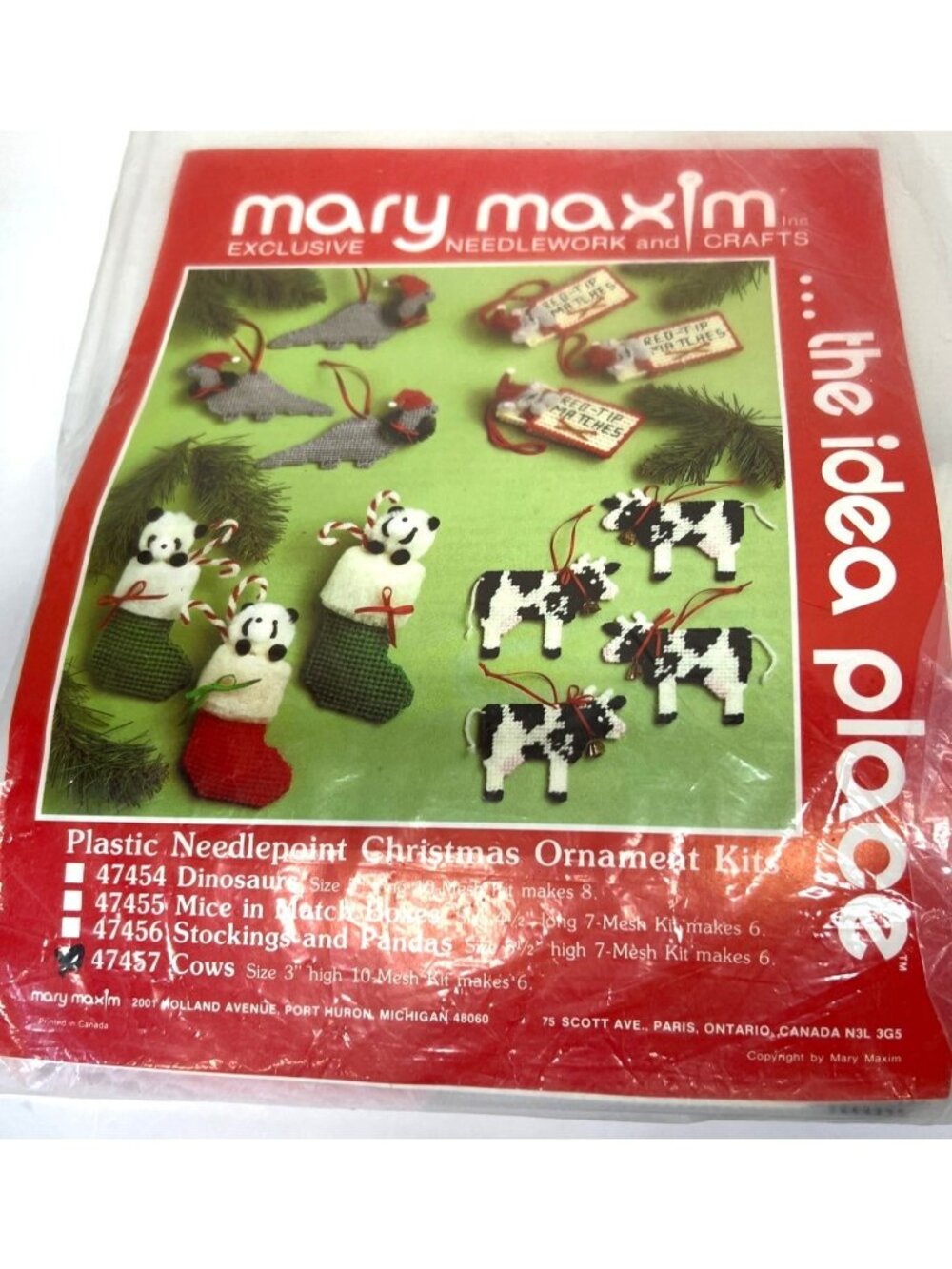 Mary Maxim Plastic Needlepoint Christmas Ornament Kits 6 Cows